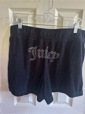 Juicy Couture Black Velour Shorts with Rhinestone Logo